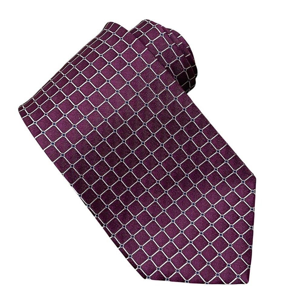 Hickey Freeman Men's Silk‎ Tie Maroon Silver Blue Geometric Hand Tailored USA